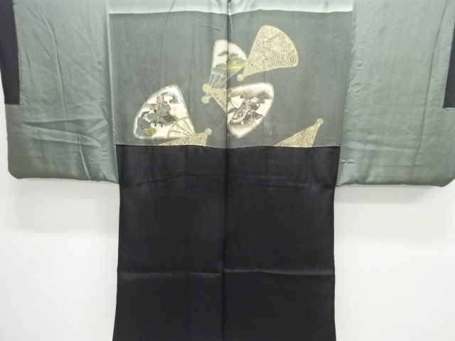 JAPANESE KIMONO / ANTIQUE MENS HAORI / SILK / FOLDING FAN PATTERN(LINING)